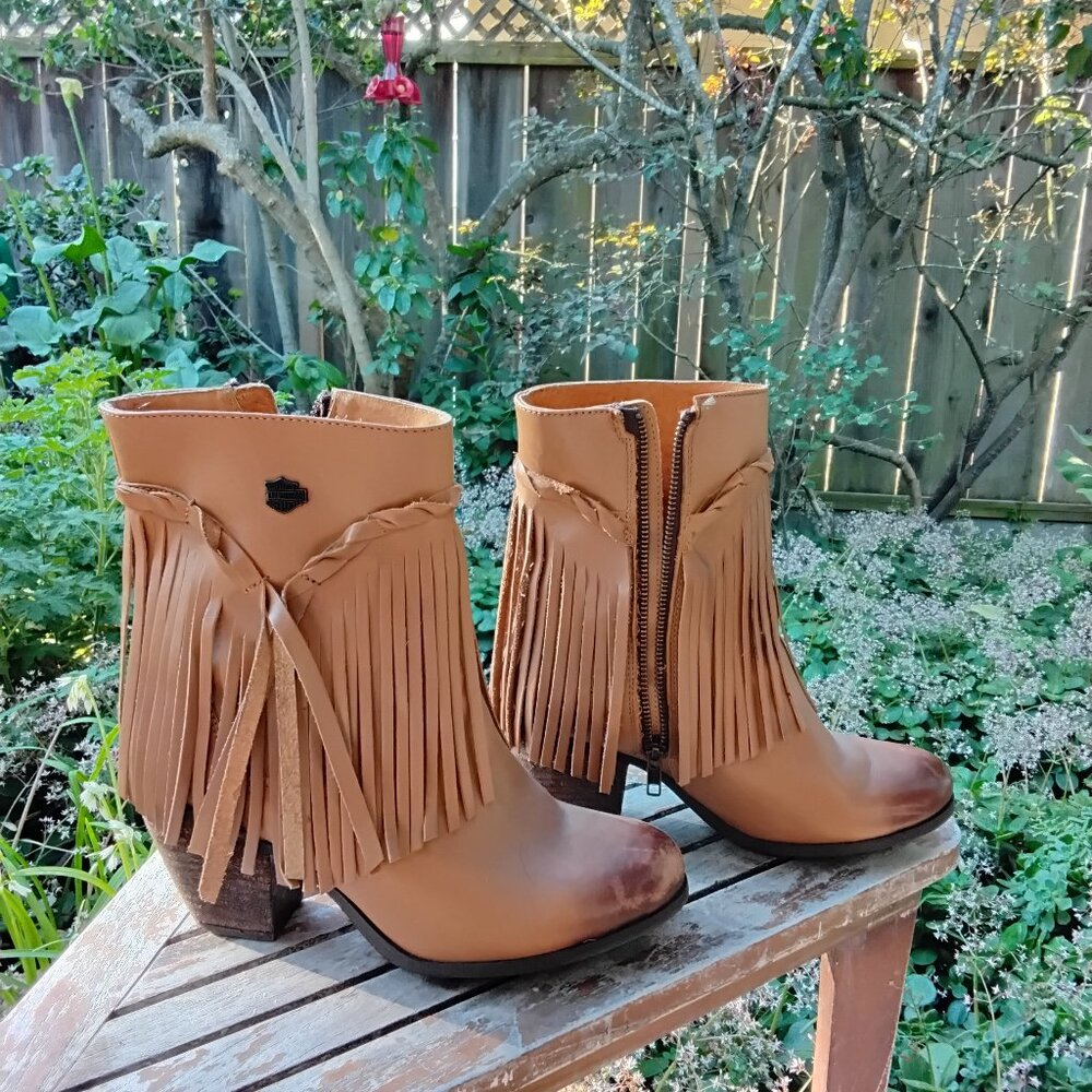 Harley Davidson leather boots with fringe, size 10 M